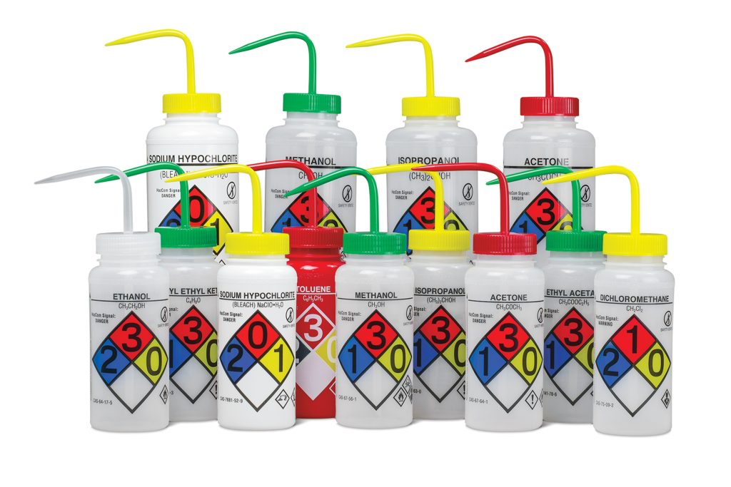 GHS Labeled Right-To-Know, Safety-Vented Wash Bottles