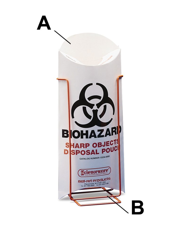Biohazard Sharp Object Safety Pouch & Stand