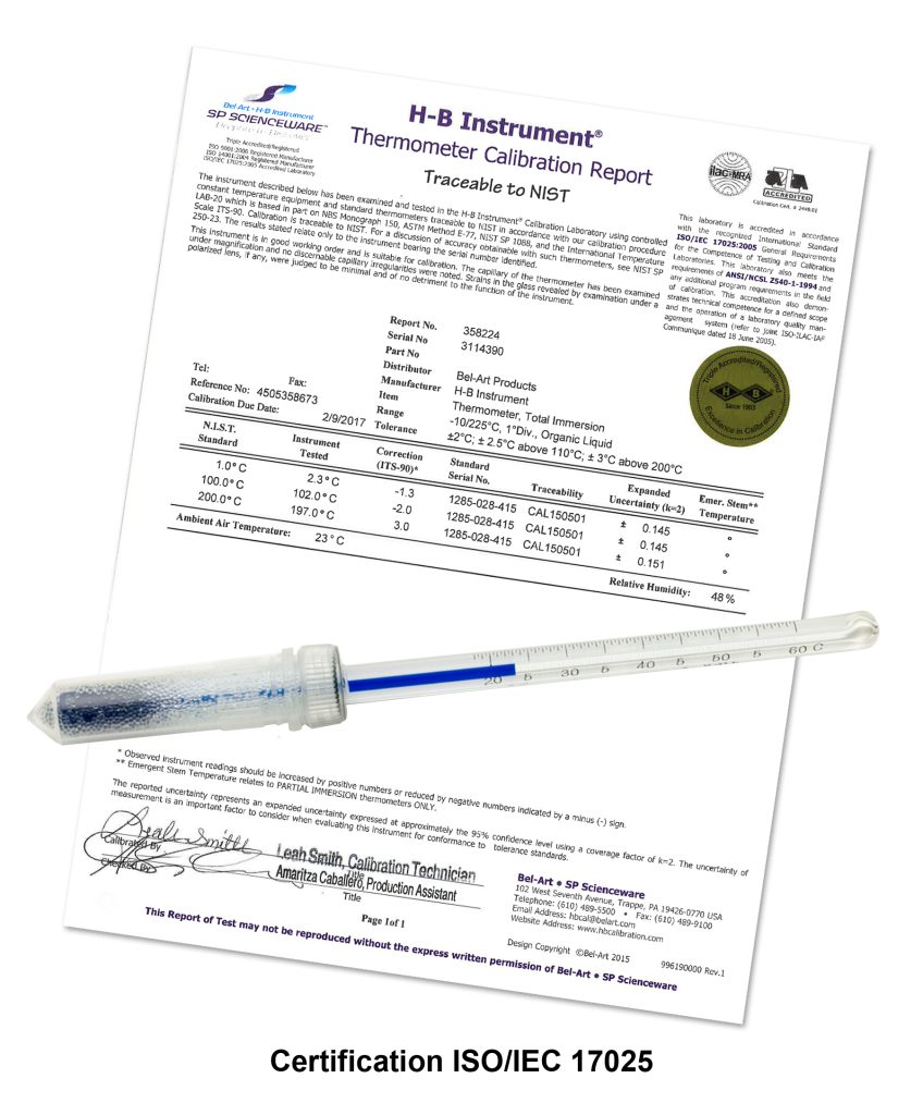 H-B DURAC Plus Calibrated Dry Block/Incubator Liquid-in-Glass Thermometers; Partial Immersion, Organic Liquid Fill